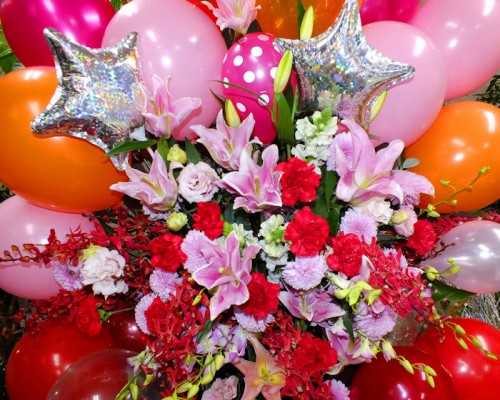 2019-1-5誕生日御祝バルーンスタンド花2段-2