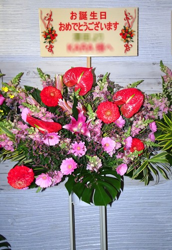 2019-12-14花キューピット誕生日御祝スタンド花1段-2